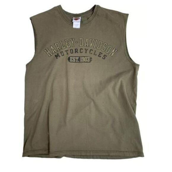 Harley Davidson Men's Sz Large Shirt Army Green Cut Off West Palm Beach Florida - Picture 6 of 6